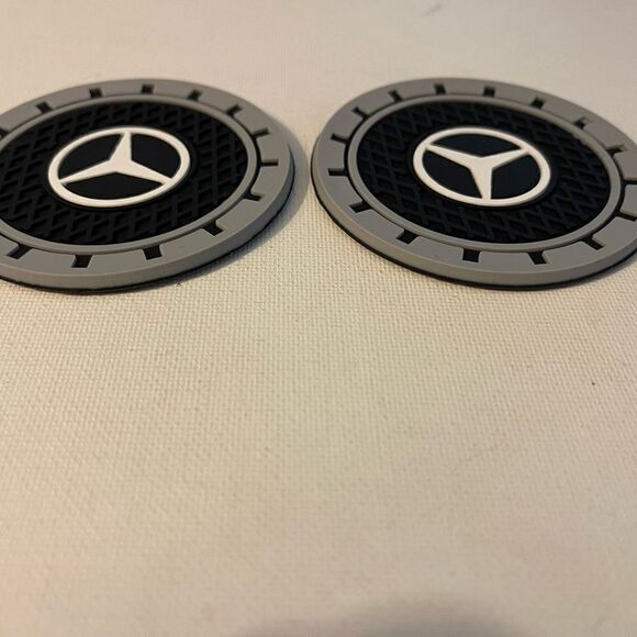 Mercedes logo cup Coasters in black and gray Set of 2 NWT - Picture 6 of 9